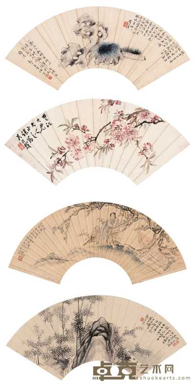 胡锡珪 郭尚先 吴熙载 费以群 1941年 1804年作 花鸟锦集（四件） 扇片 